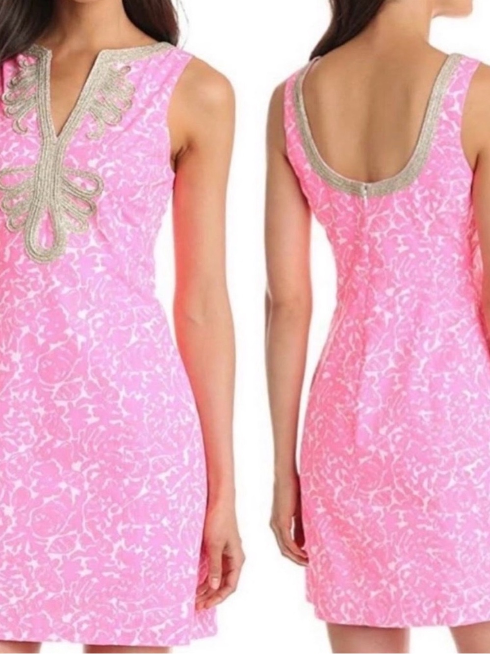 Lilly Pulitzer Pink and Gold Trim Sleeveless Dress